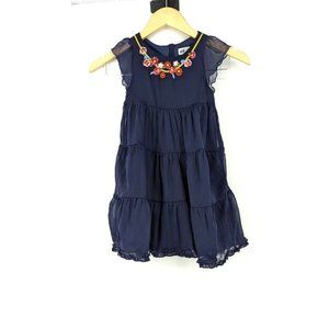 H & M Navy Blue Little girl dress with sequin detail neckline sz 4-5Y